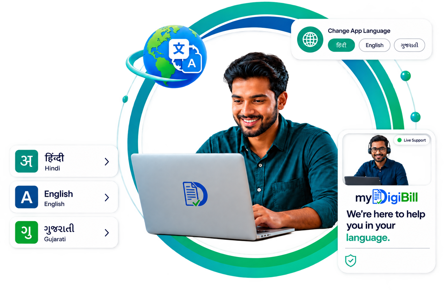 myDigiBill Multi-Language Support Software Hindi Gujarati English